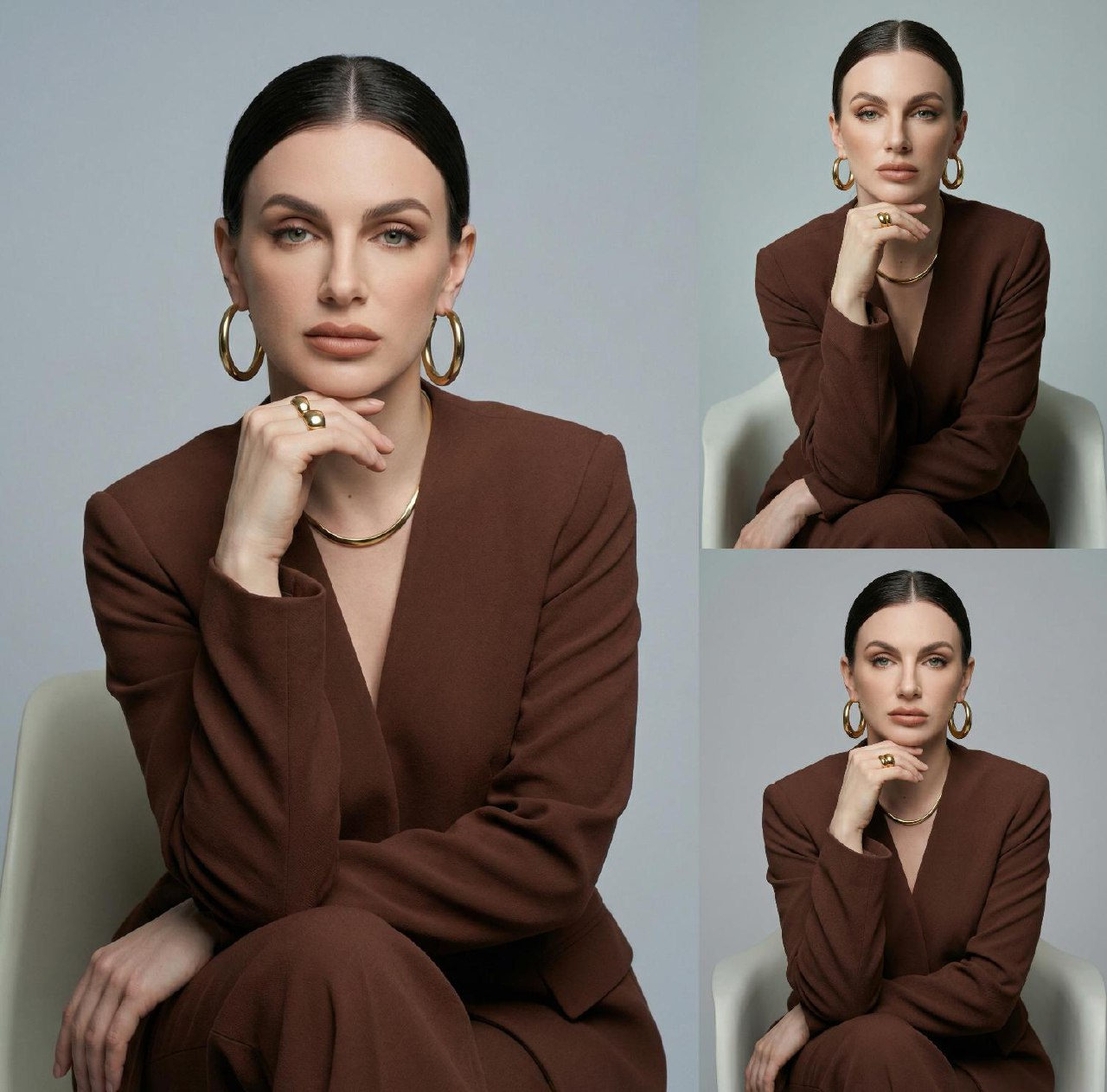 Gold Jewelry Brown Suit Portrait