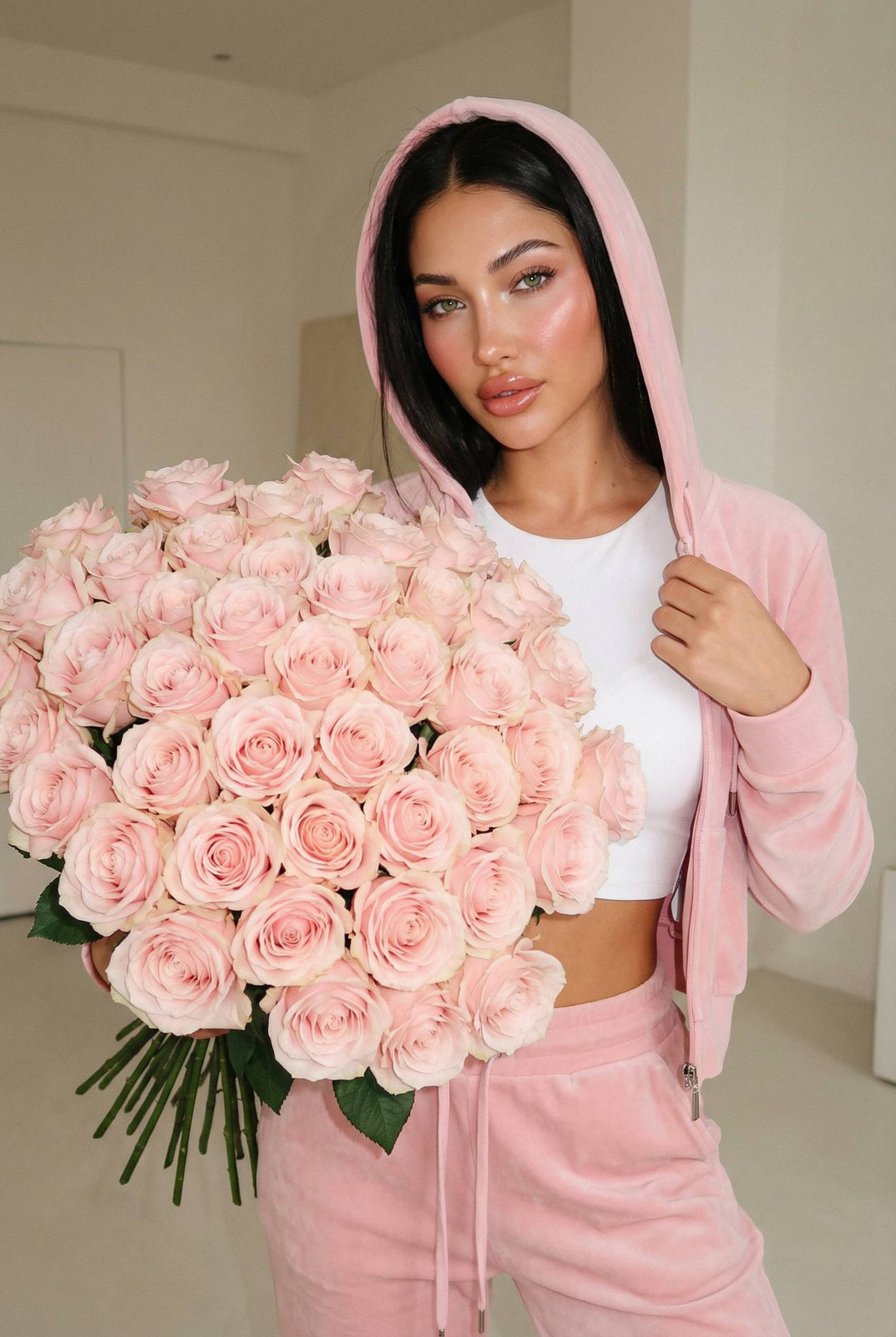 Pink Roses Luxury Editorial Portrait
