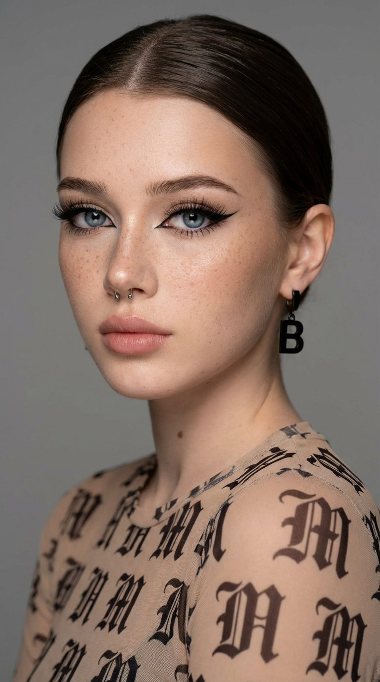 Gothic Girl Portrait with Winged Eyeliner