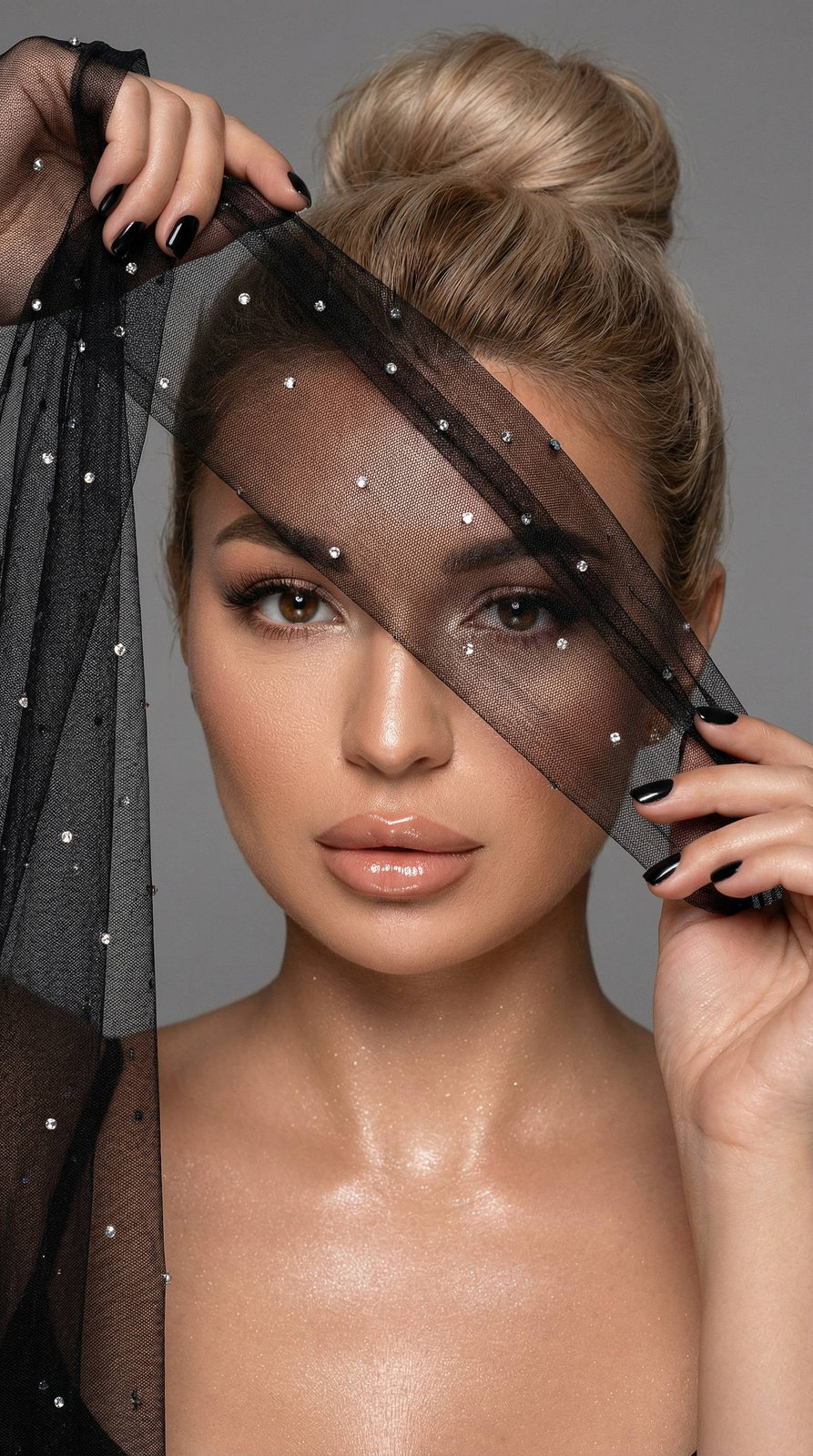 Black Veil Glamour Beauty Portrait