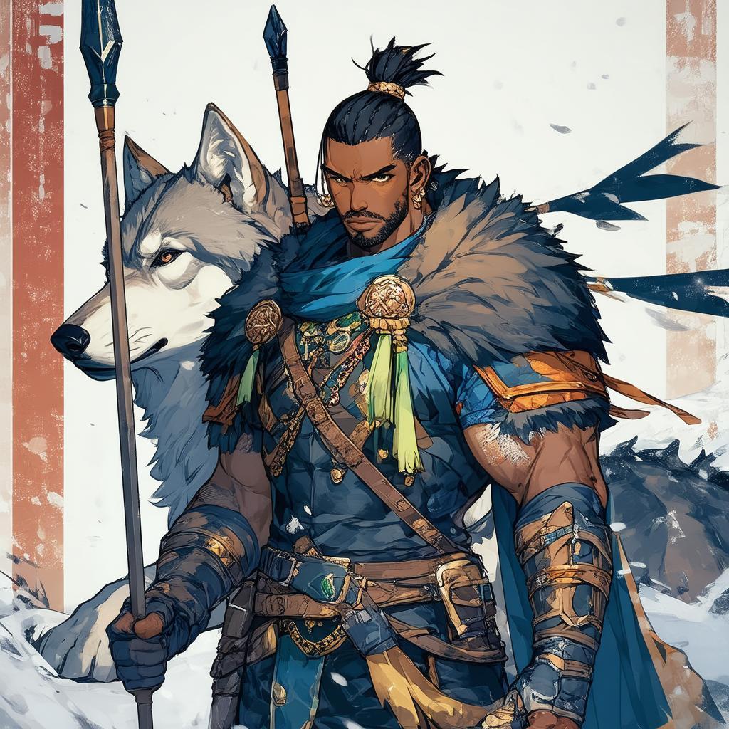 Muscular Anime Ranger With Wolf Companion