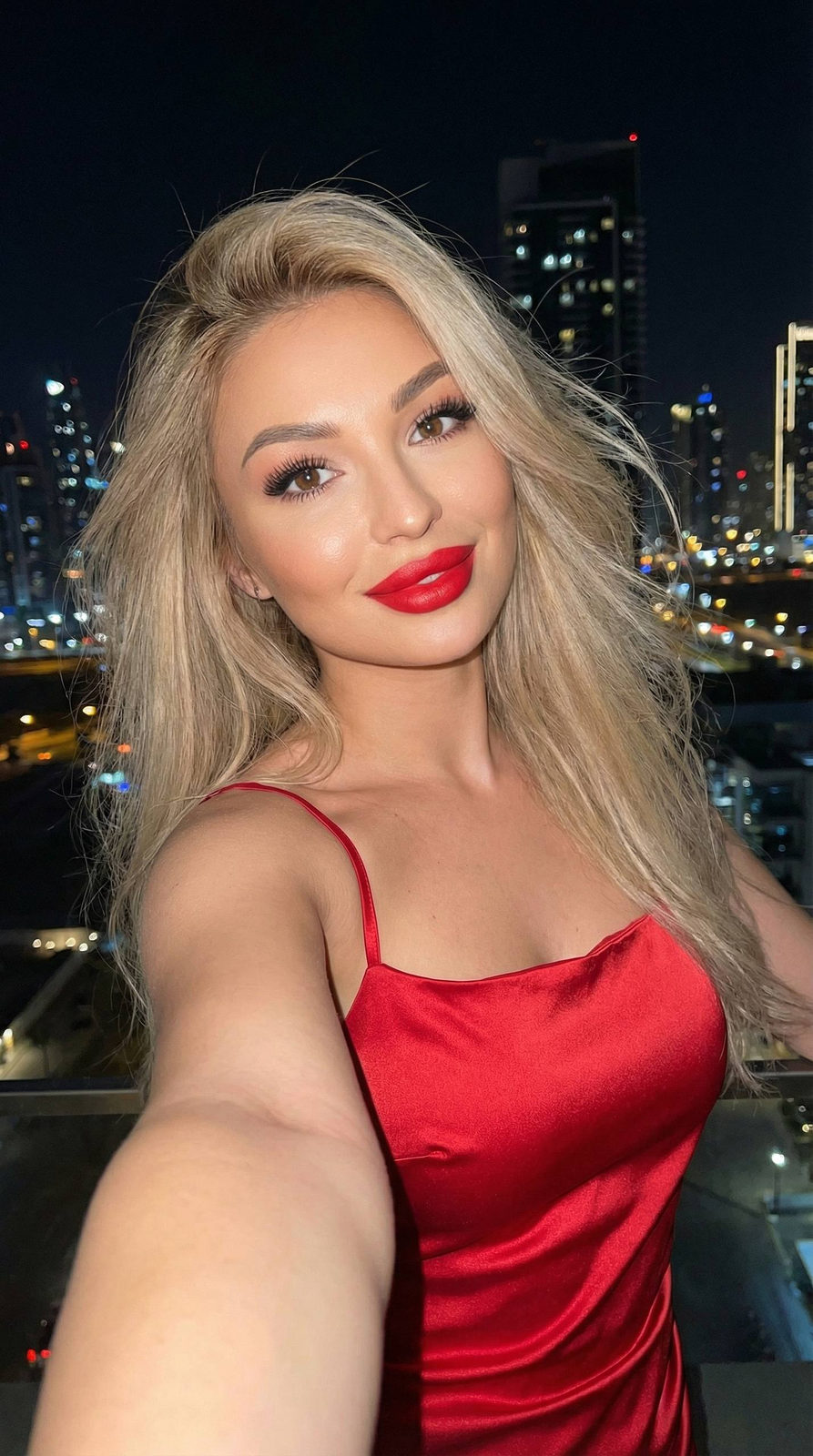 Red Dress Night City Selfie Glow