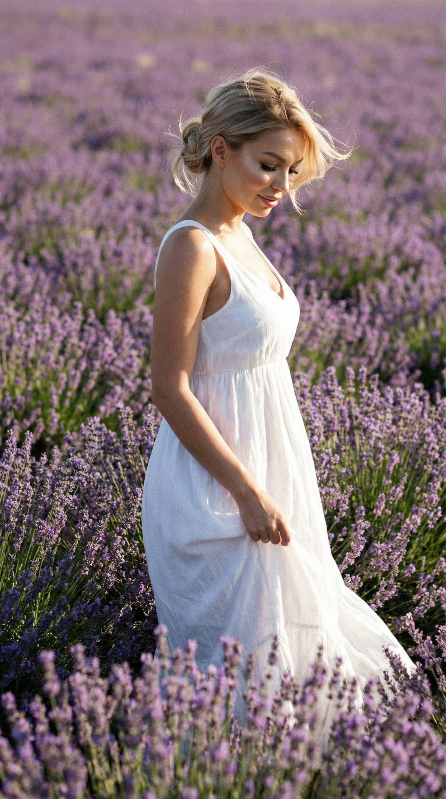 Retro Girl in Lavender Field