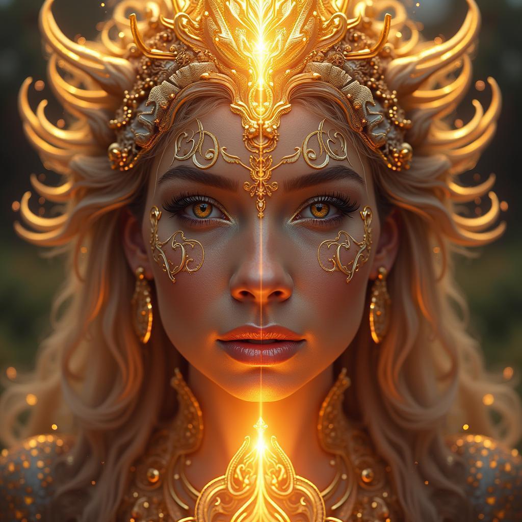 Divine Symmetry Portrait in Golden Digital Light