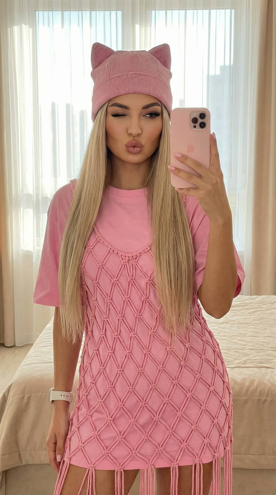 Pink Girl Mirror Selfie
