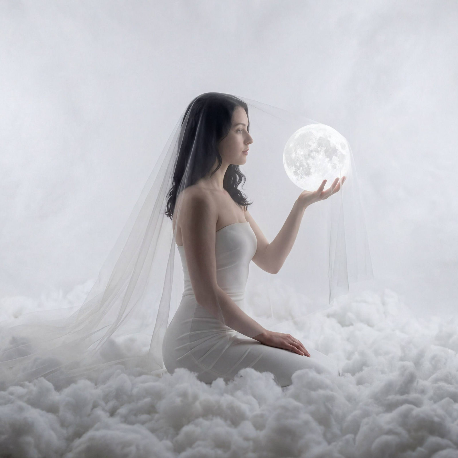 Dreamy Bride Portrait In Clouds