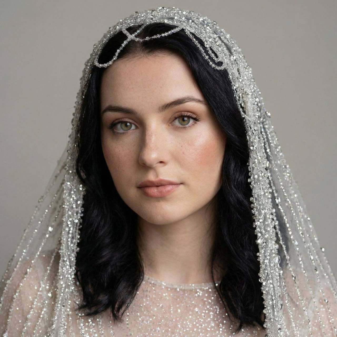 Luminous Bridal Portrait with Beaded Veil