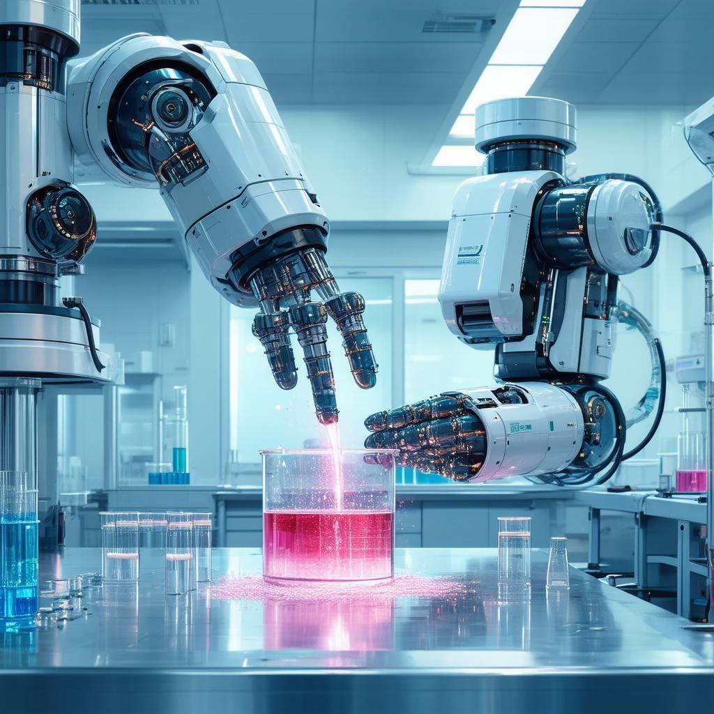 Robotic Arm Mixing Chemicals in Vector Style