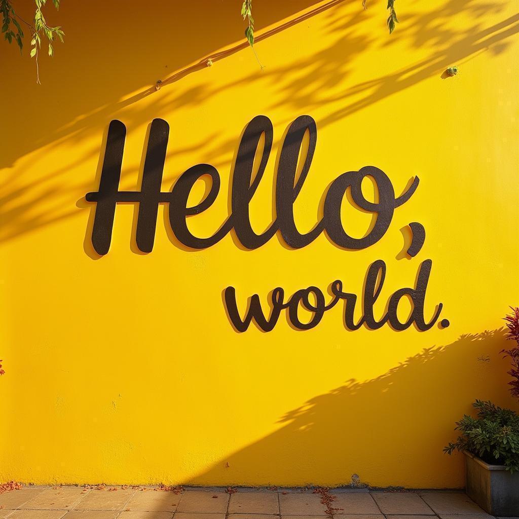 Hello World Painted Bold on Yellow Wall