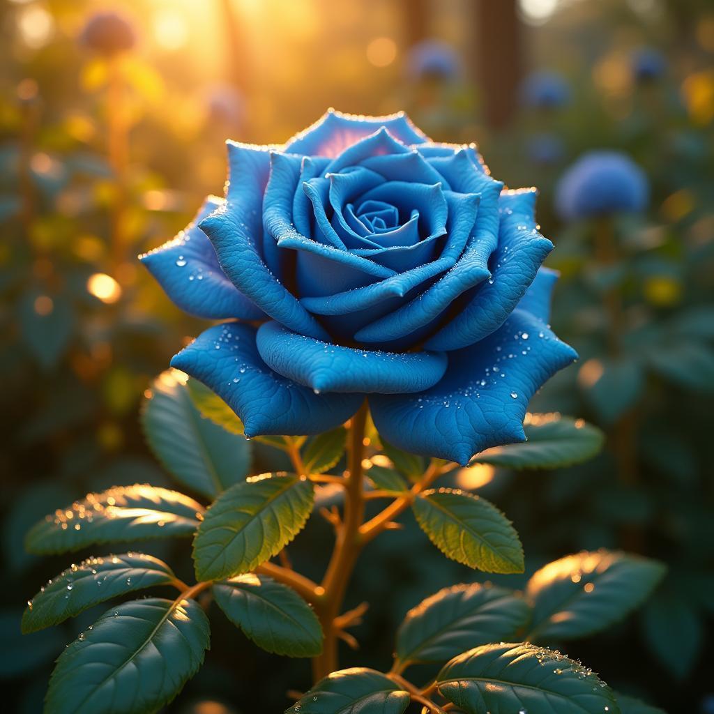 Chunky Pixel Blue Rose in Golden Jungle