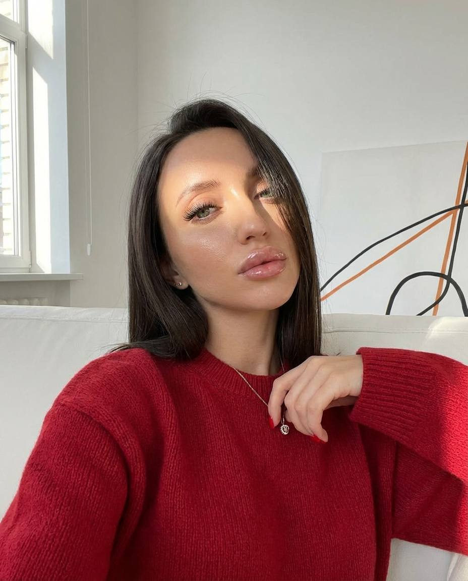 Cozy Red Sweater Window Portrait