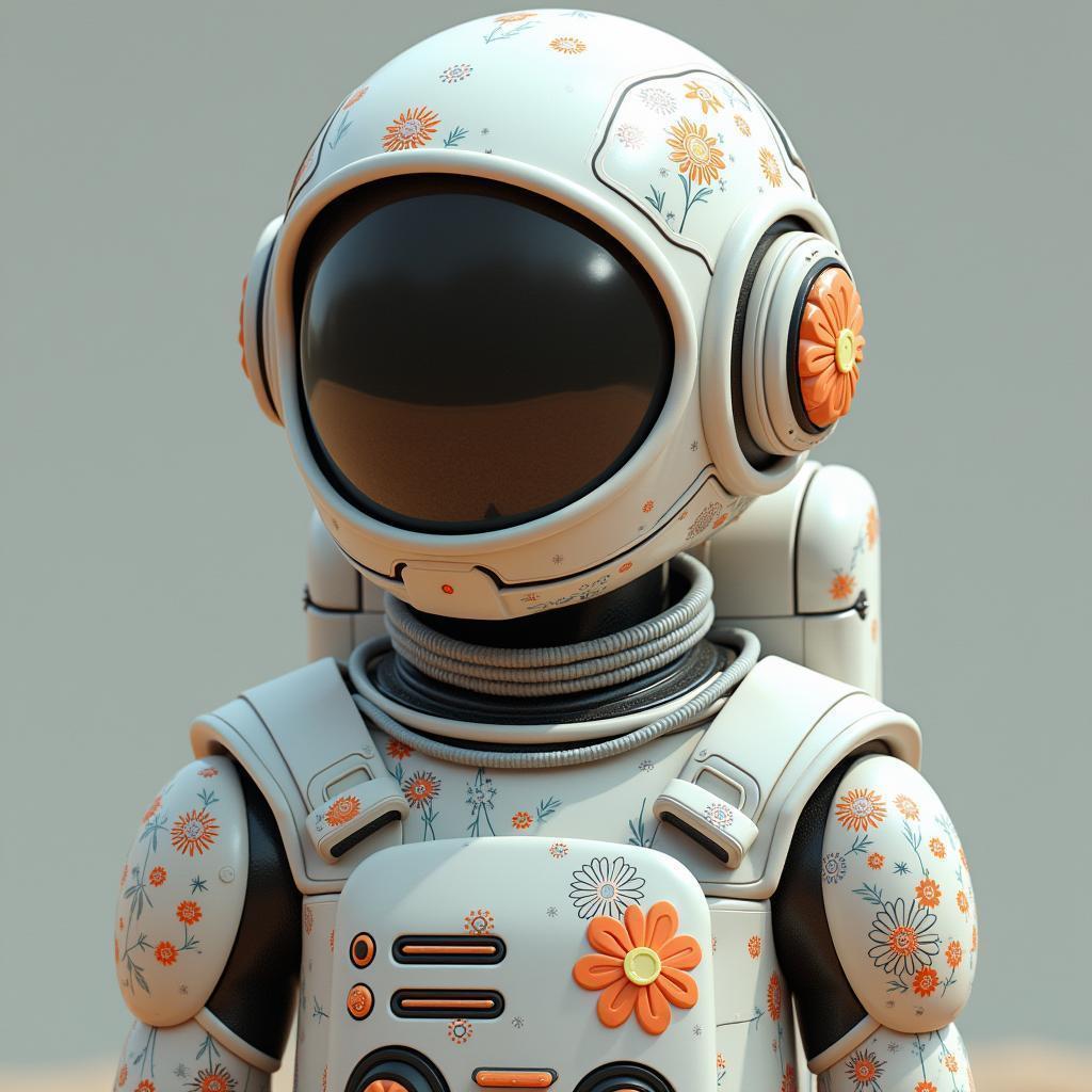 Robot Astronaut Model With Floral Engravings