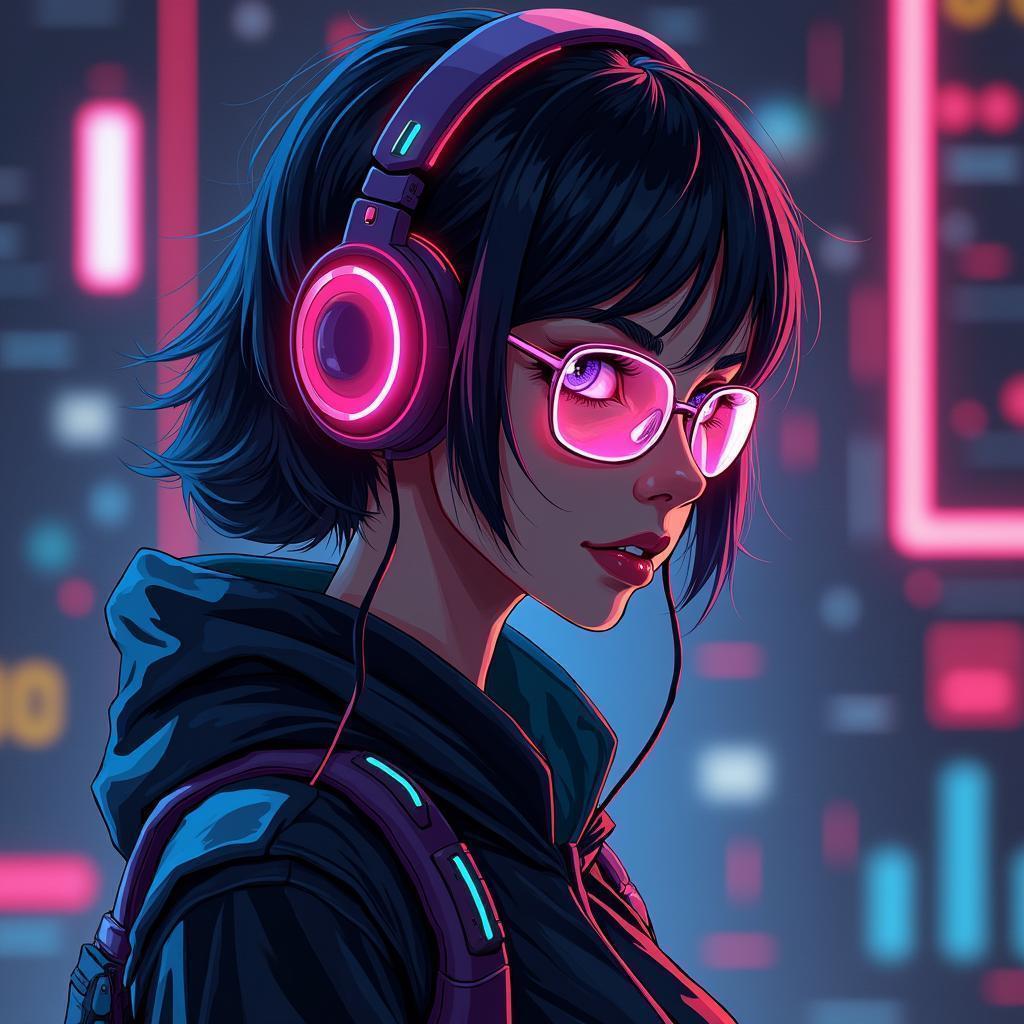 Neon Linux Geek Assistant Digital Painting