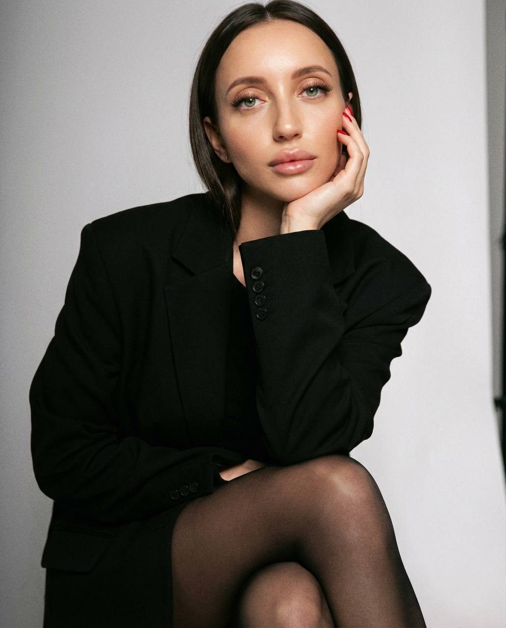 Stylish Girl in Black Blazer Portrait
