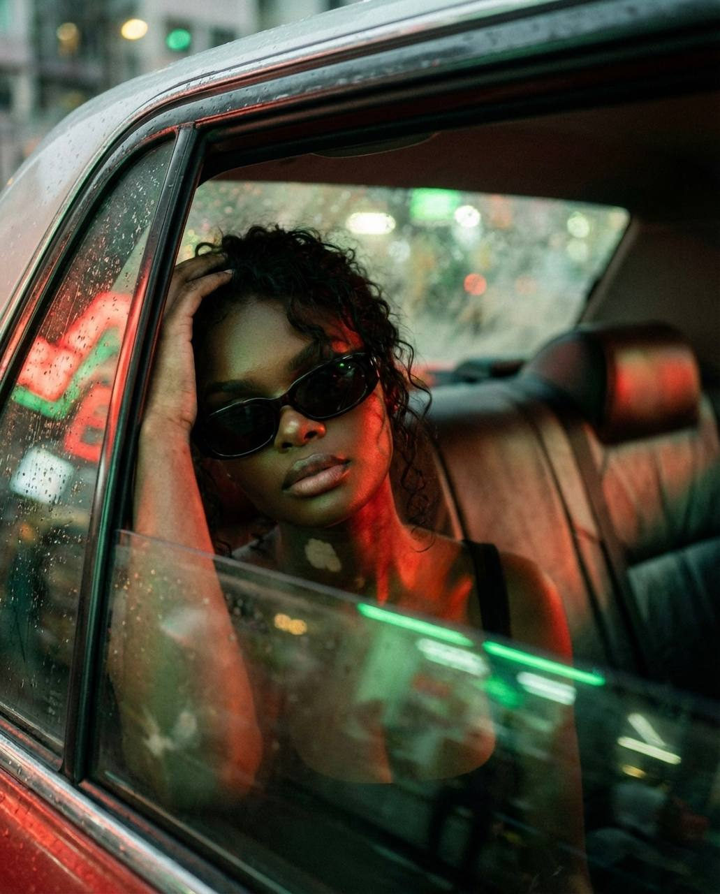 Neon Taxi Solitude Portrait