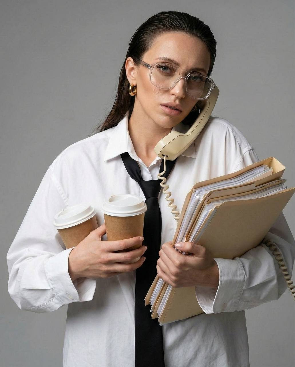 Overwhelmed Businesswoman Fashion Portrait