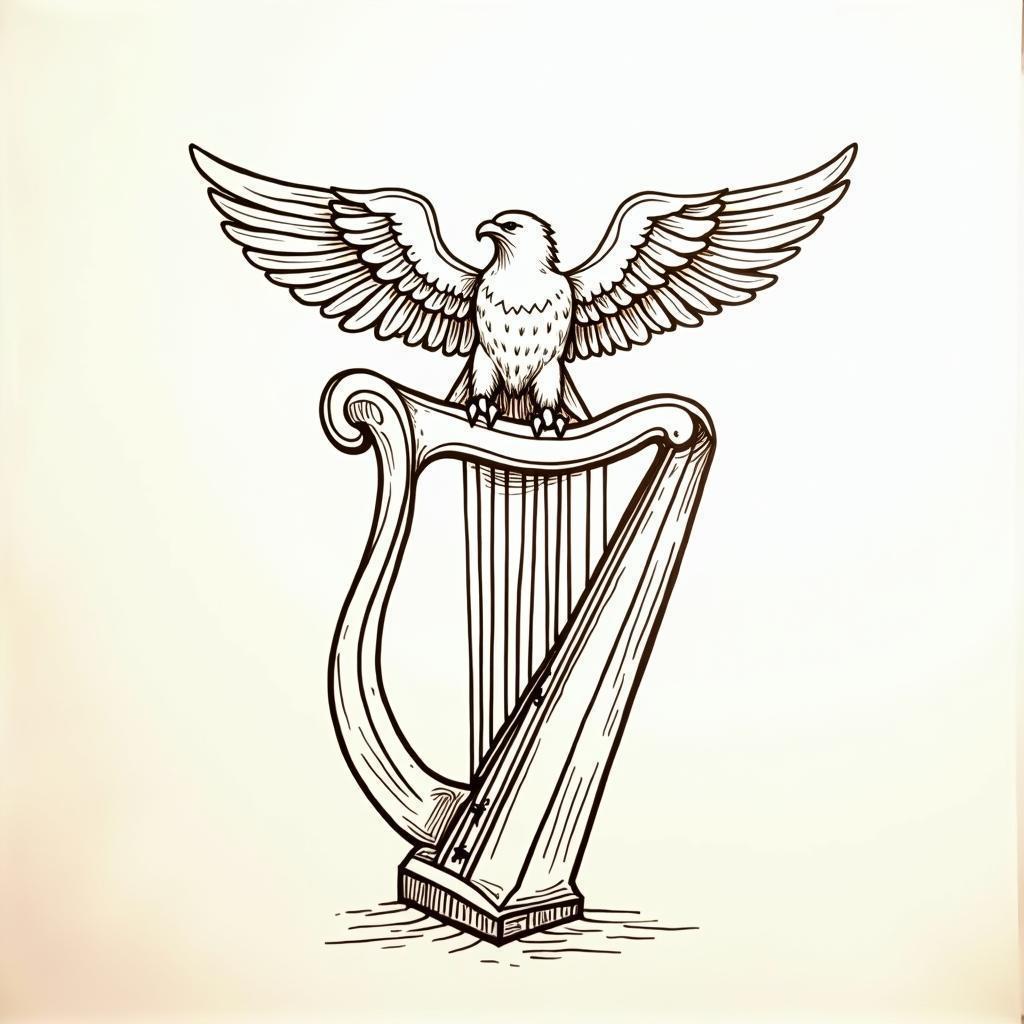 Whiteboard Harp Crowned by a Stylized Eagle