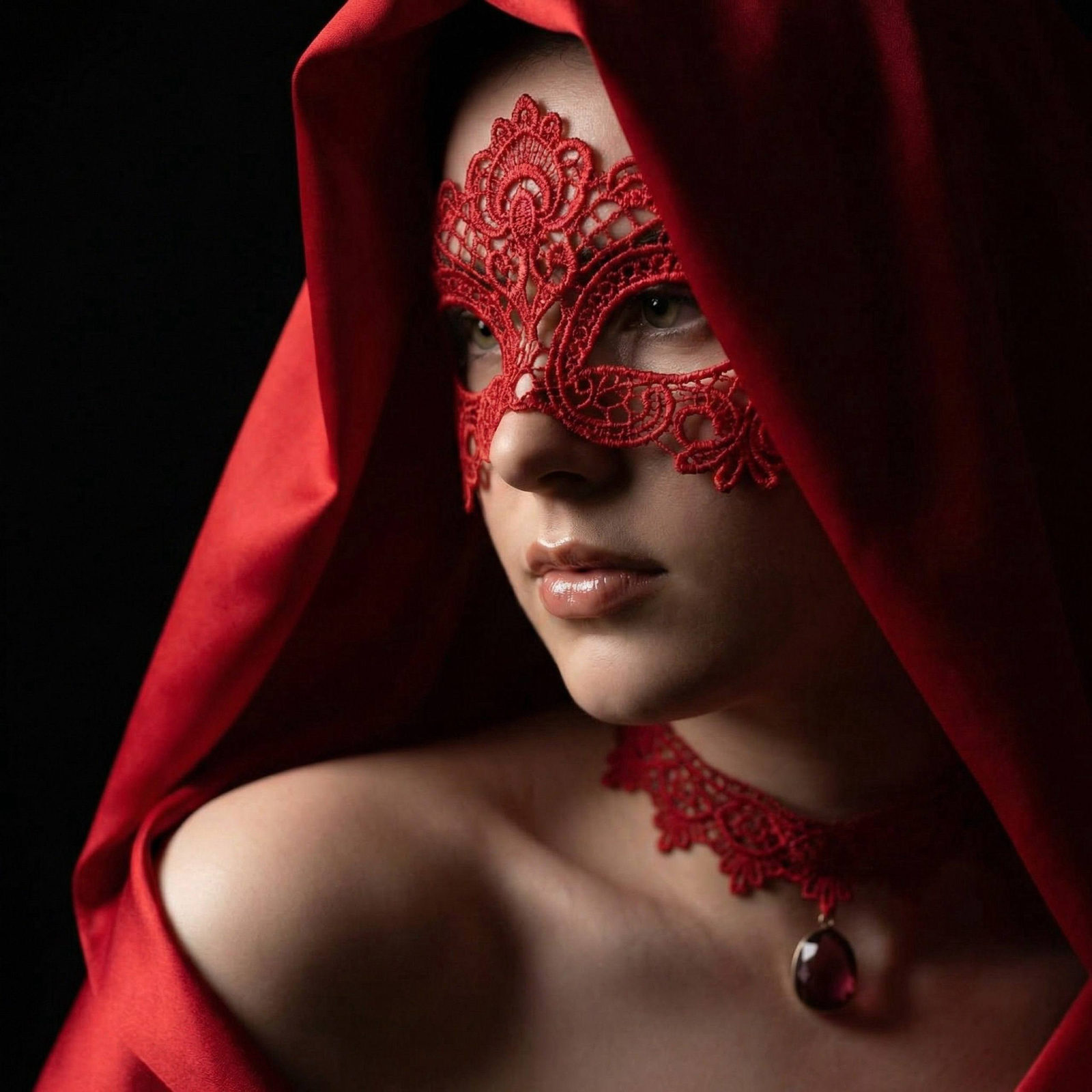 Mystery Behind Red Lace Mask