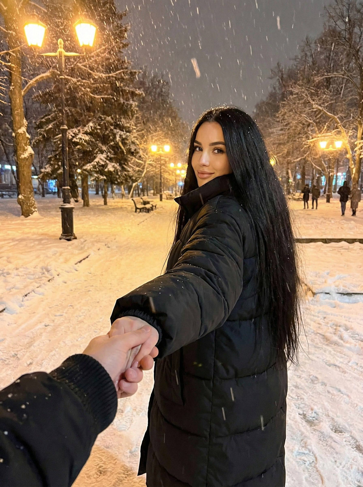 Snowy Night Hand in Hand