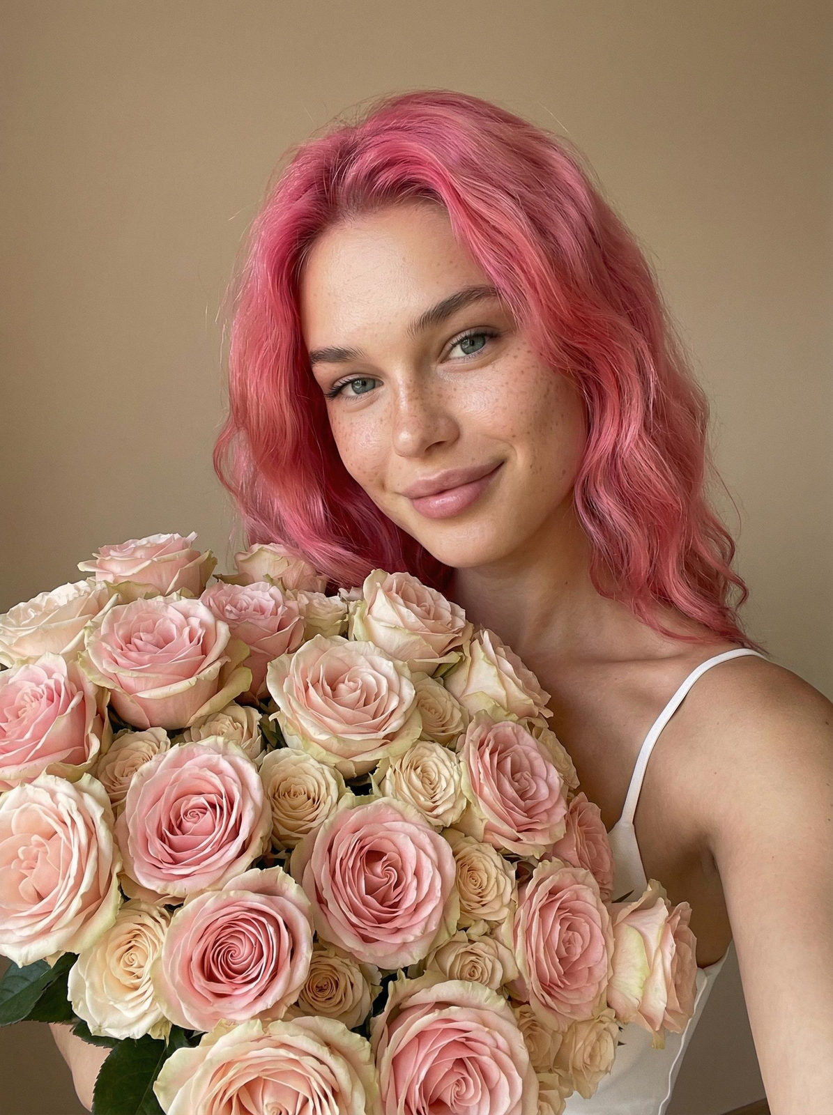 Rose Bouquet Selfie Portrait