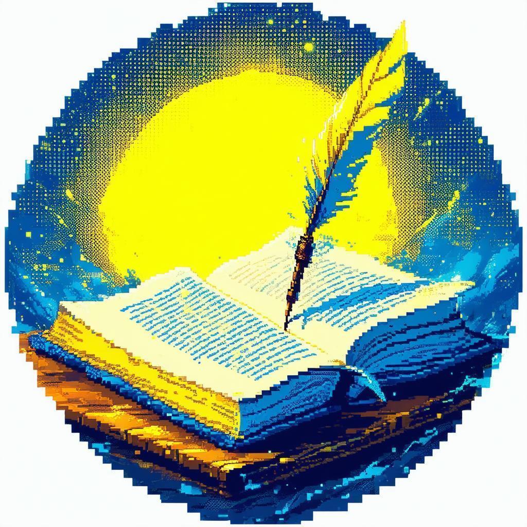 Pixel Open Book Logo With Writing Quill