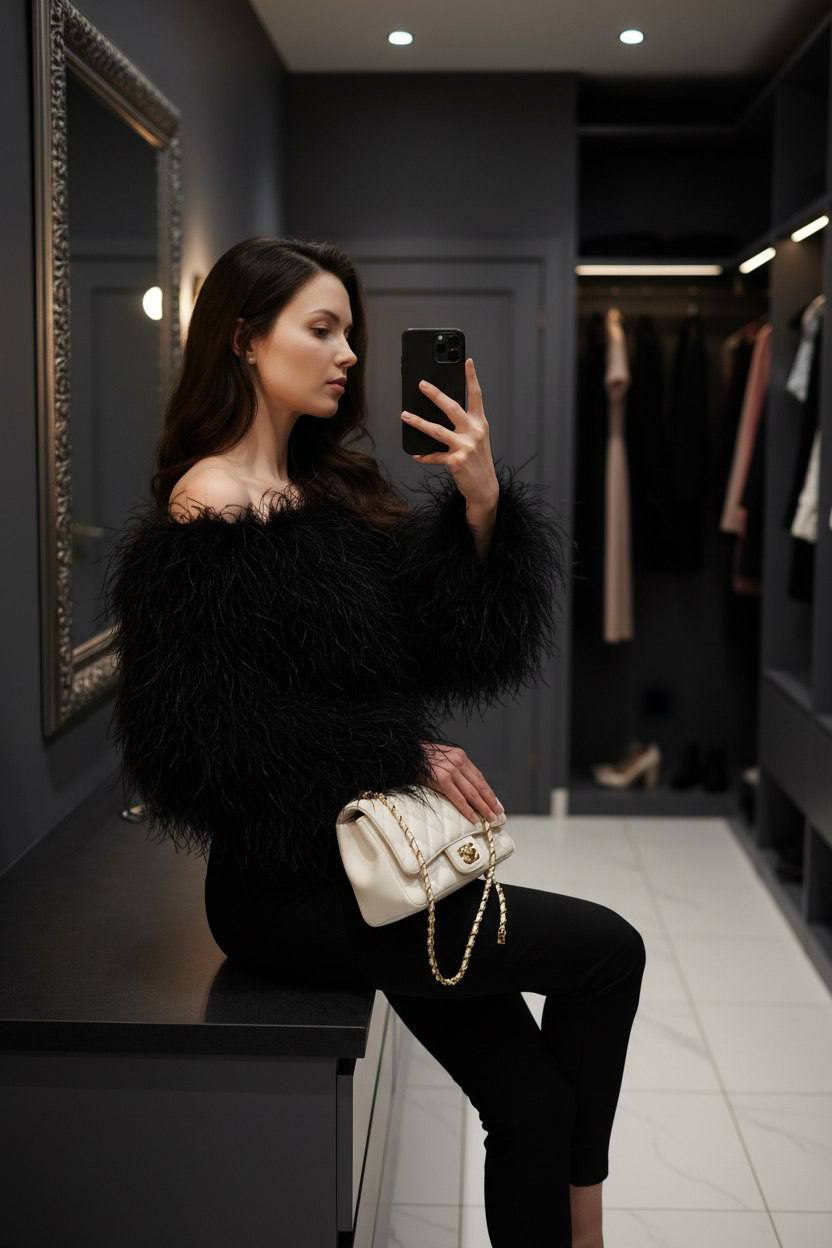Feather Glam Mirror Selfie