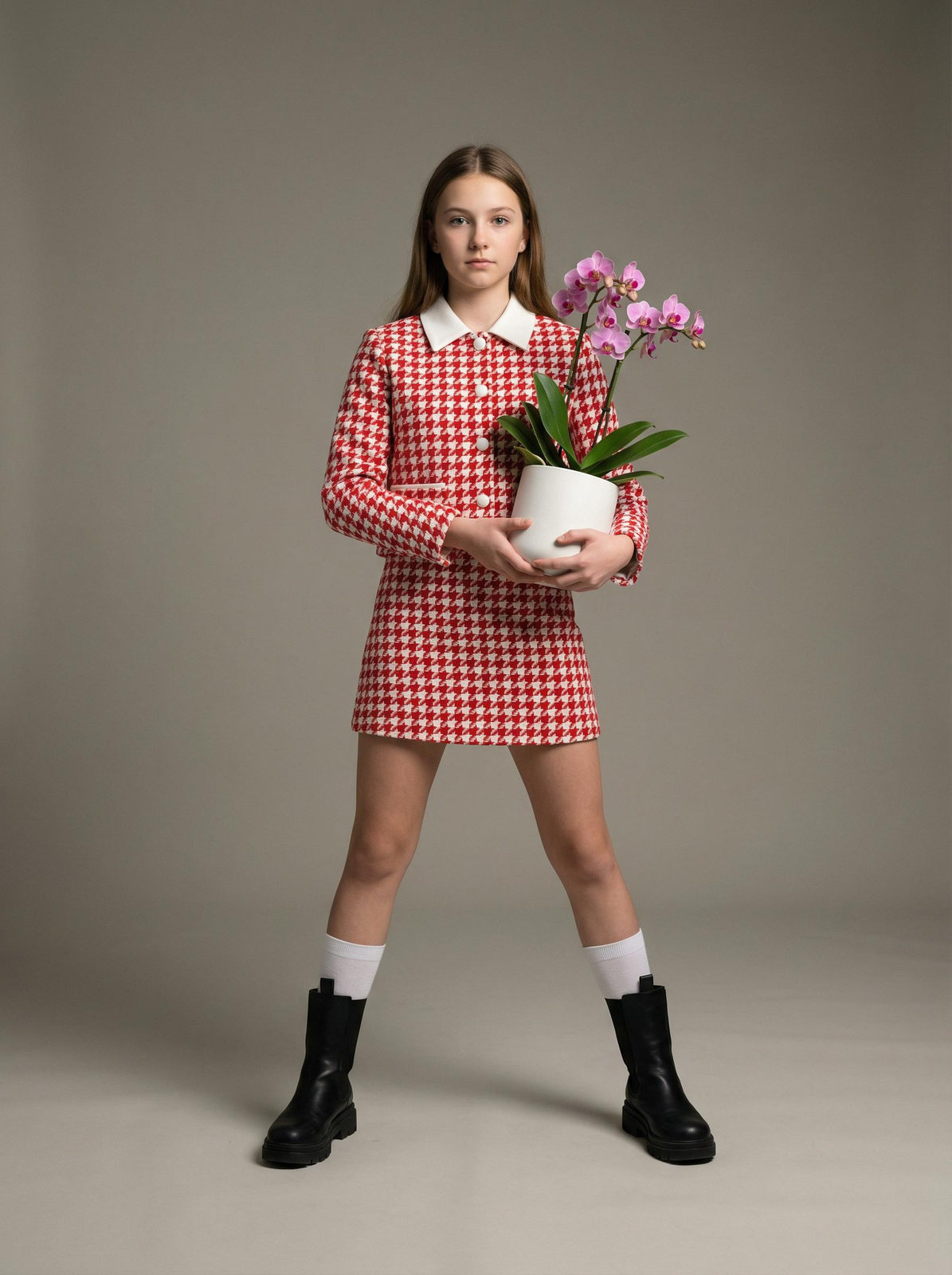 Girl Holding Orchid Studio Portrait