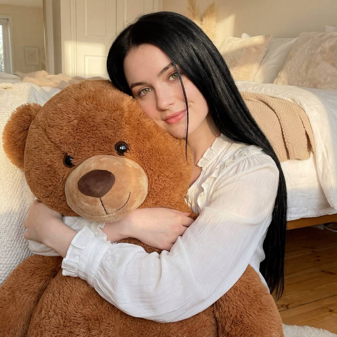 Girl Hugging Teddy Bear in Golden Hour