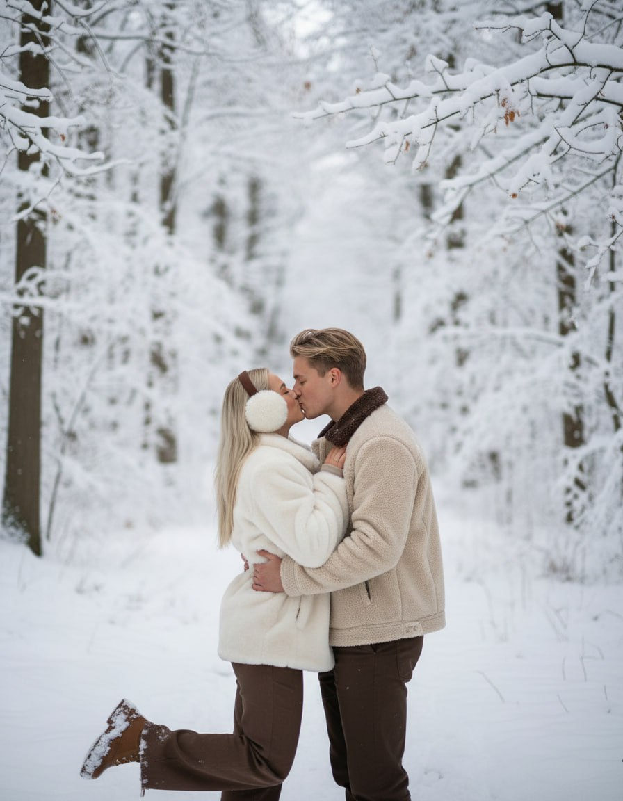 Winter Forest Romantic Kiss