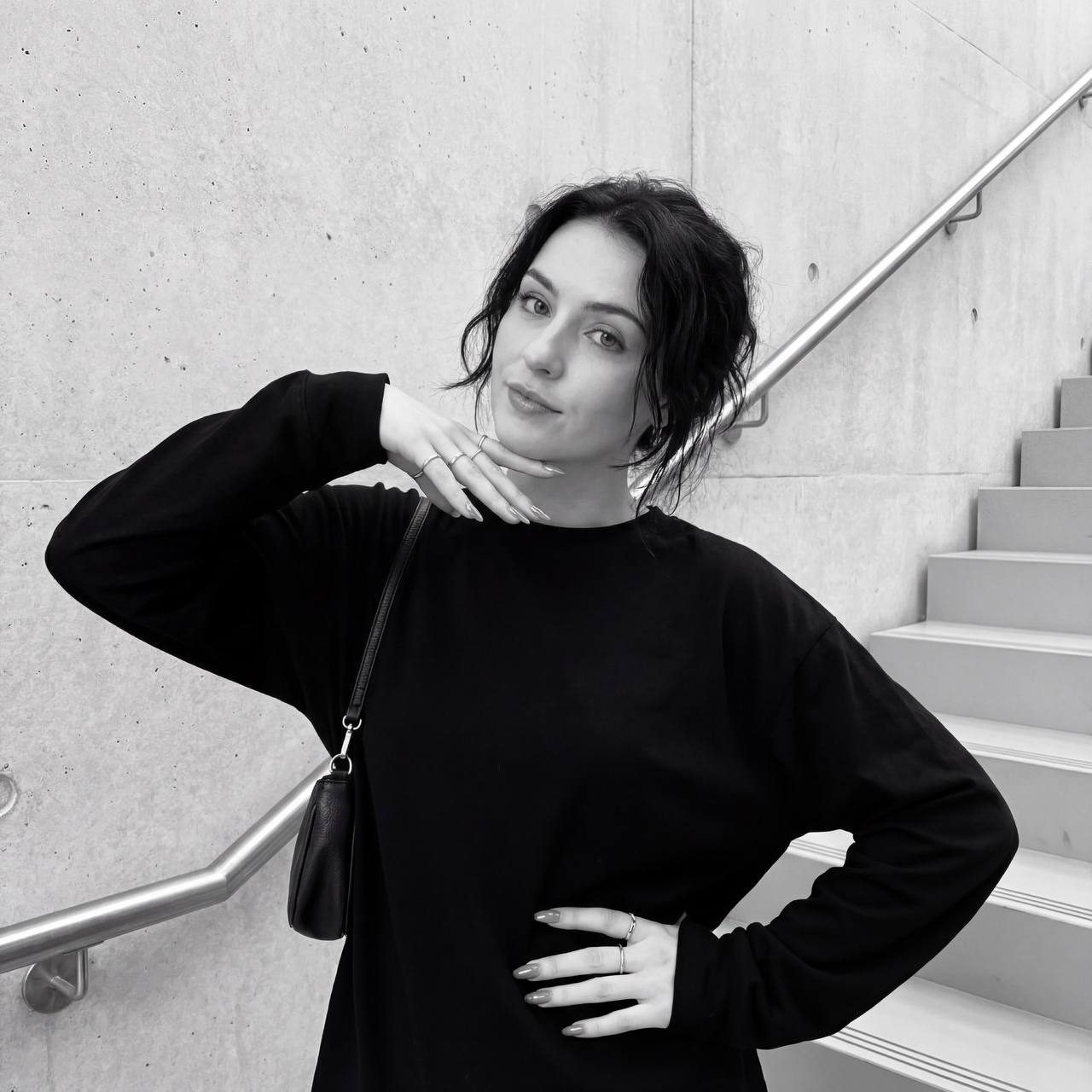 Stylish Black and White Staircase Portrait