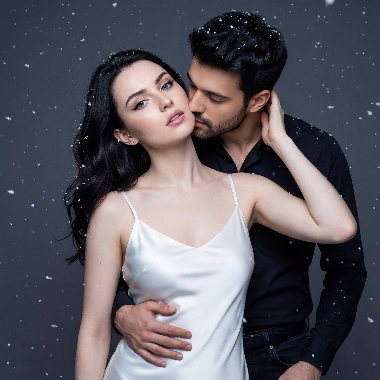 Snowy Intimate Couple Portrait