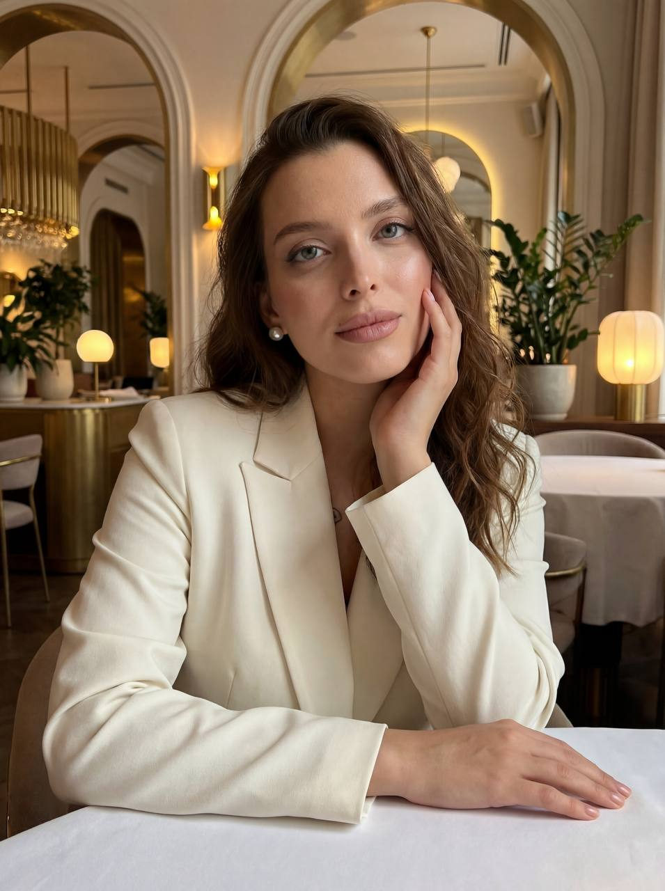 Elegant Woman at Fine Dining