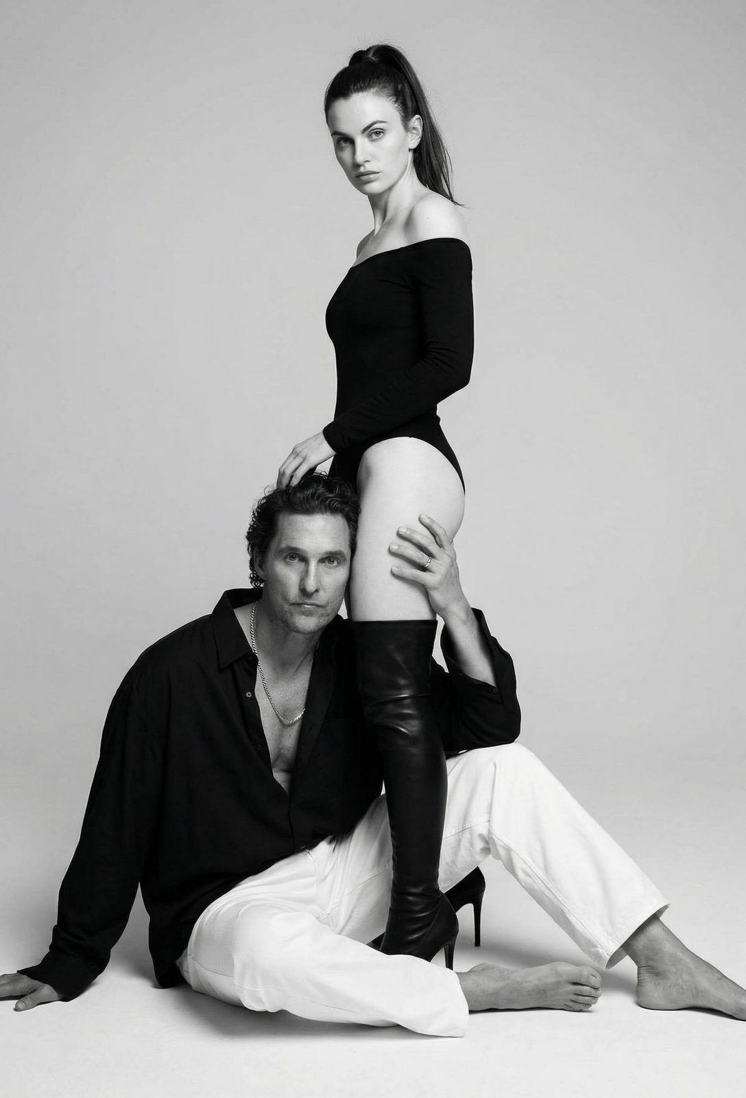 Black White Couple Studio Portrait