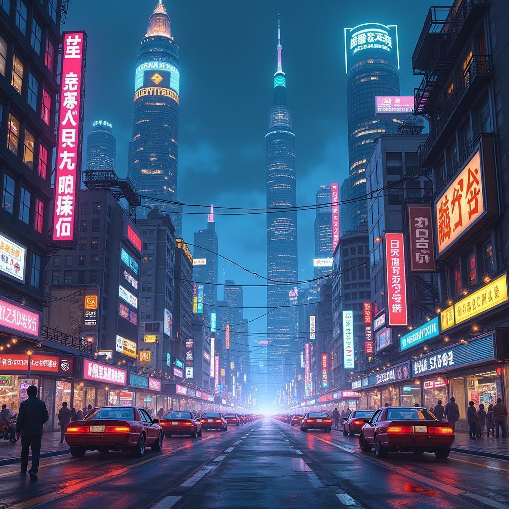 Bustling Manga Metropolis Aglow With Neon Signs