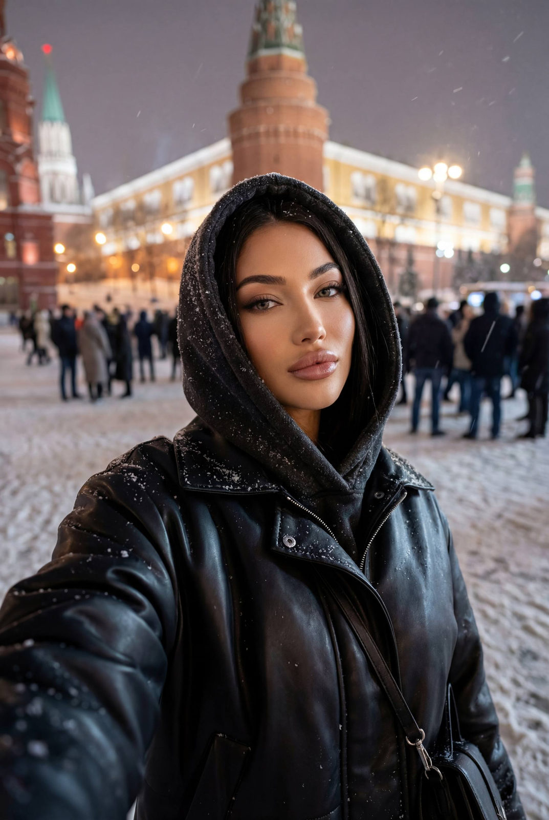 Winter Night Street Selfie Portrait