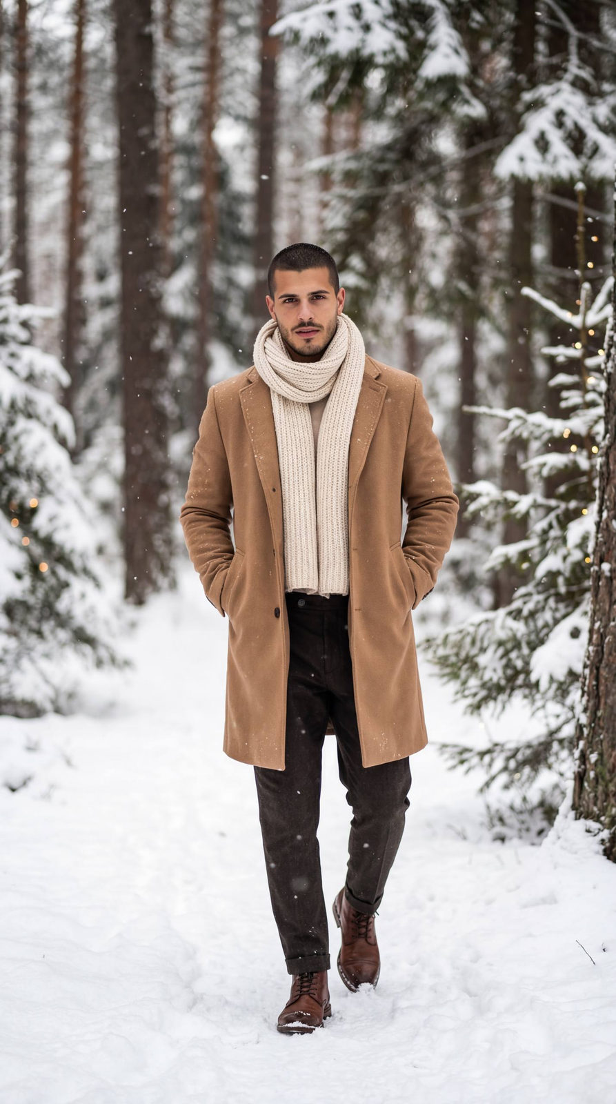 Winter Fashion Walk in Snowy Pines