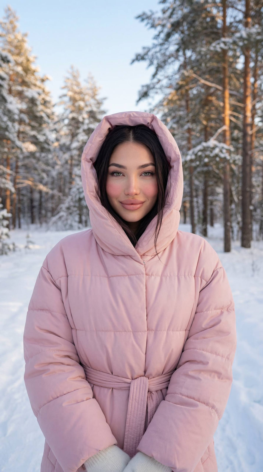 Snowy Forest Pink Coat Portrait