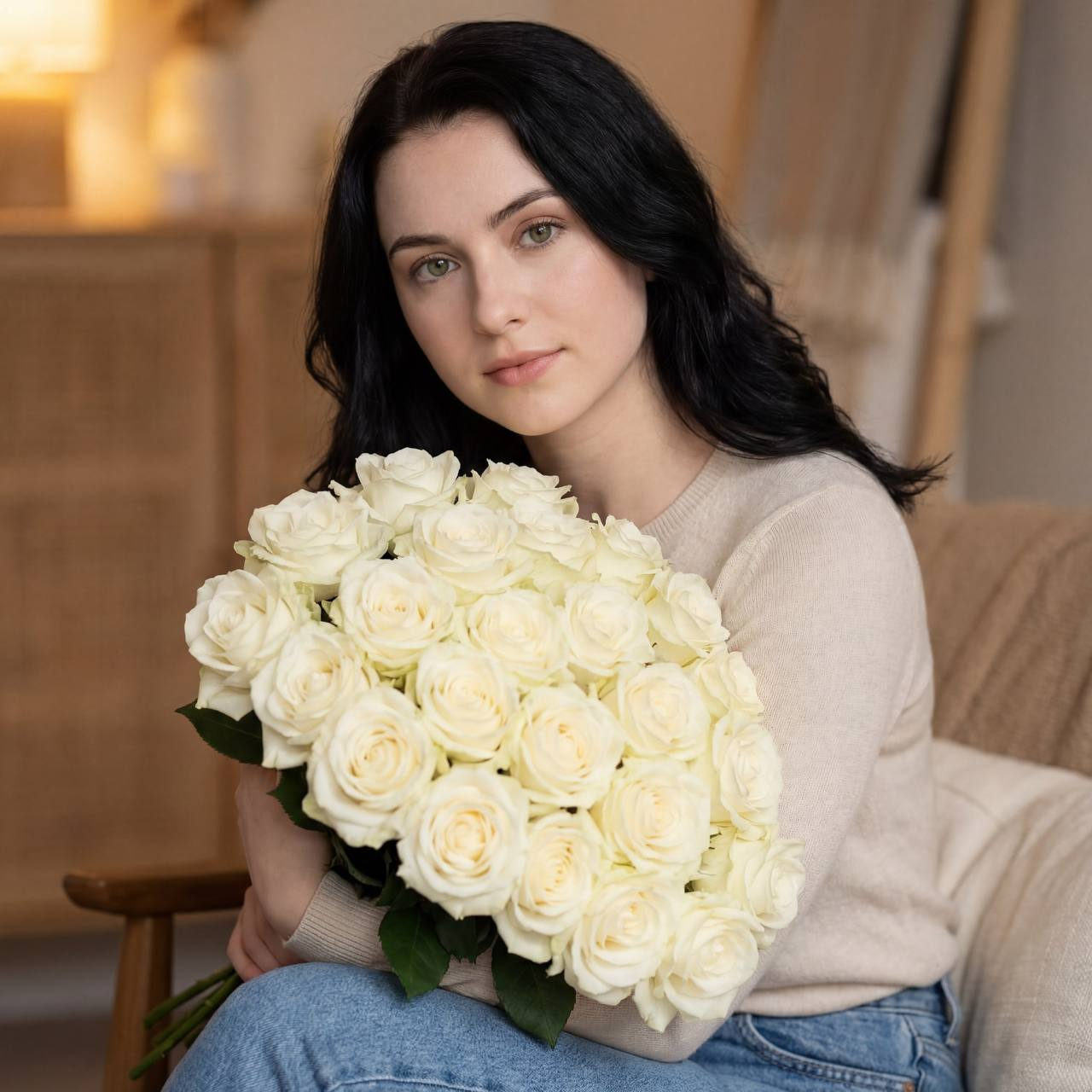 White Roses and Long Hair Beauty