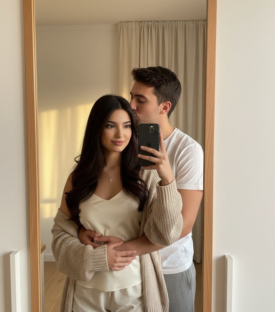 Golden Hour Couple Mirror Selfie Portrait