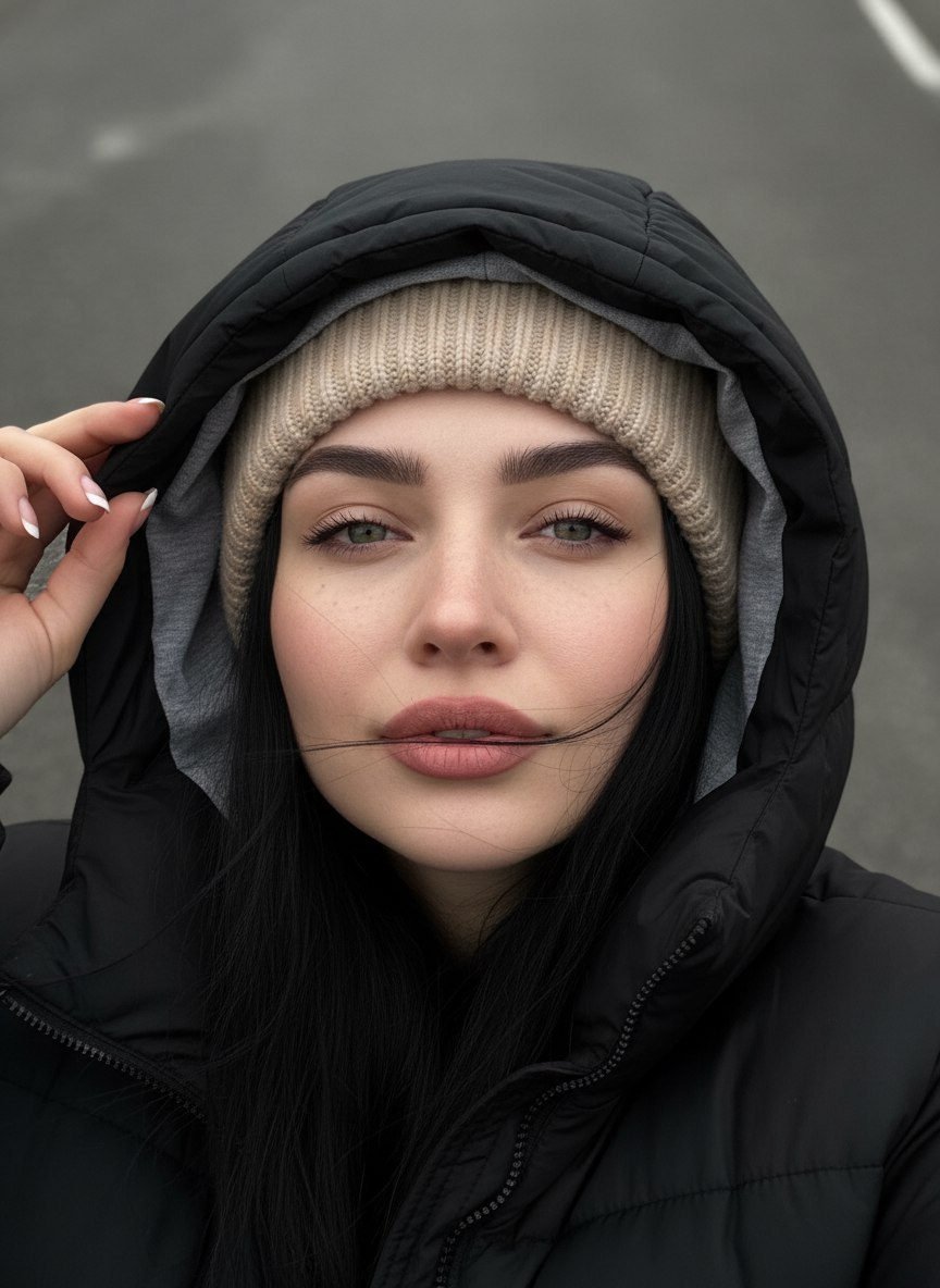 Macro Hooded Girl Selfie Portrait