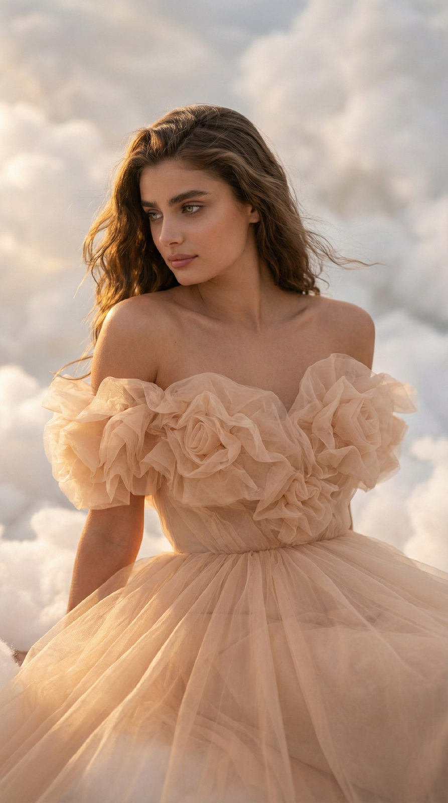 Dreamy Girl in Clouds Portrait