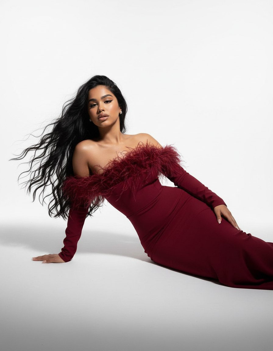 Wine Dress Spotlight Portrait