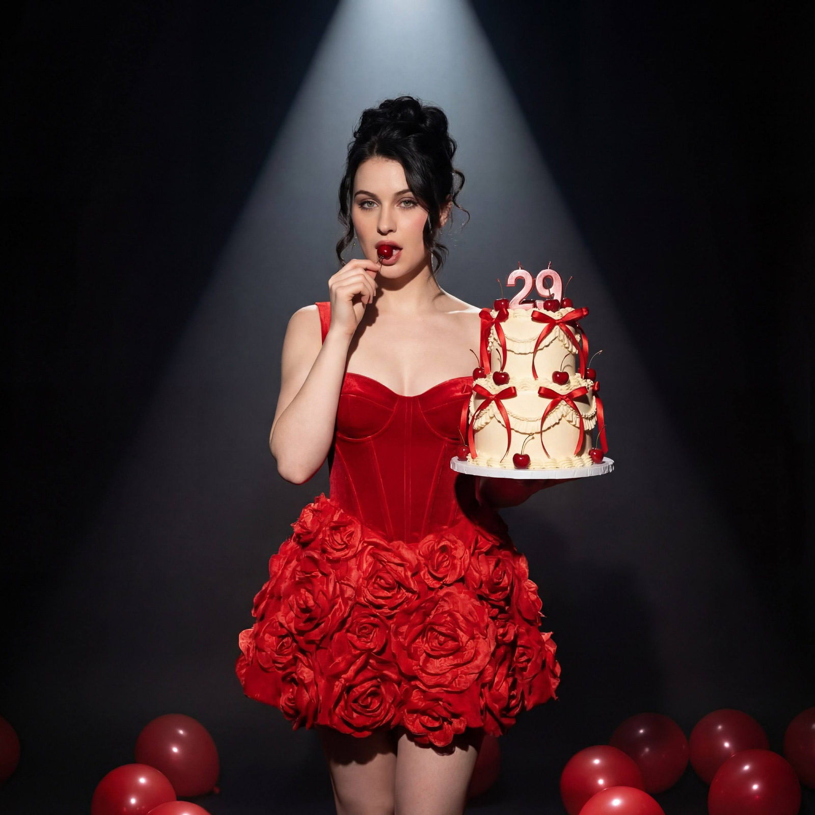 Red Floral Dress Cherry Celebration