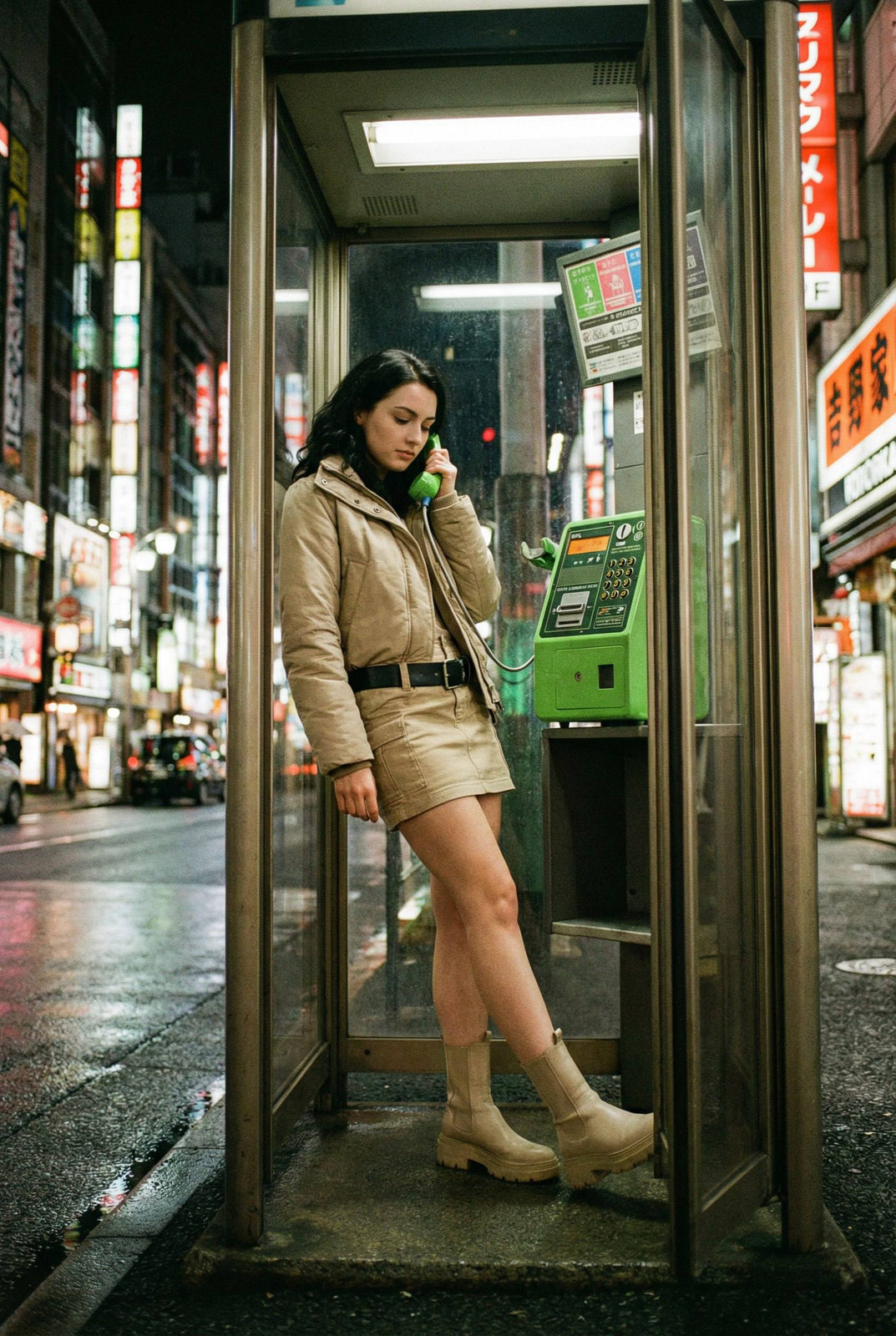 Neon Phone Booth Girl