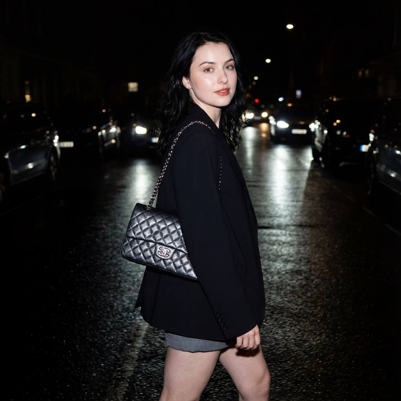Cinematic Night Street Flash Portrait