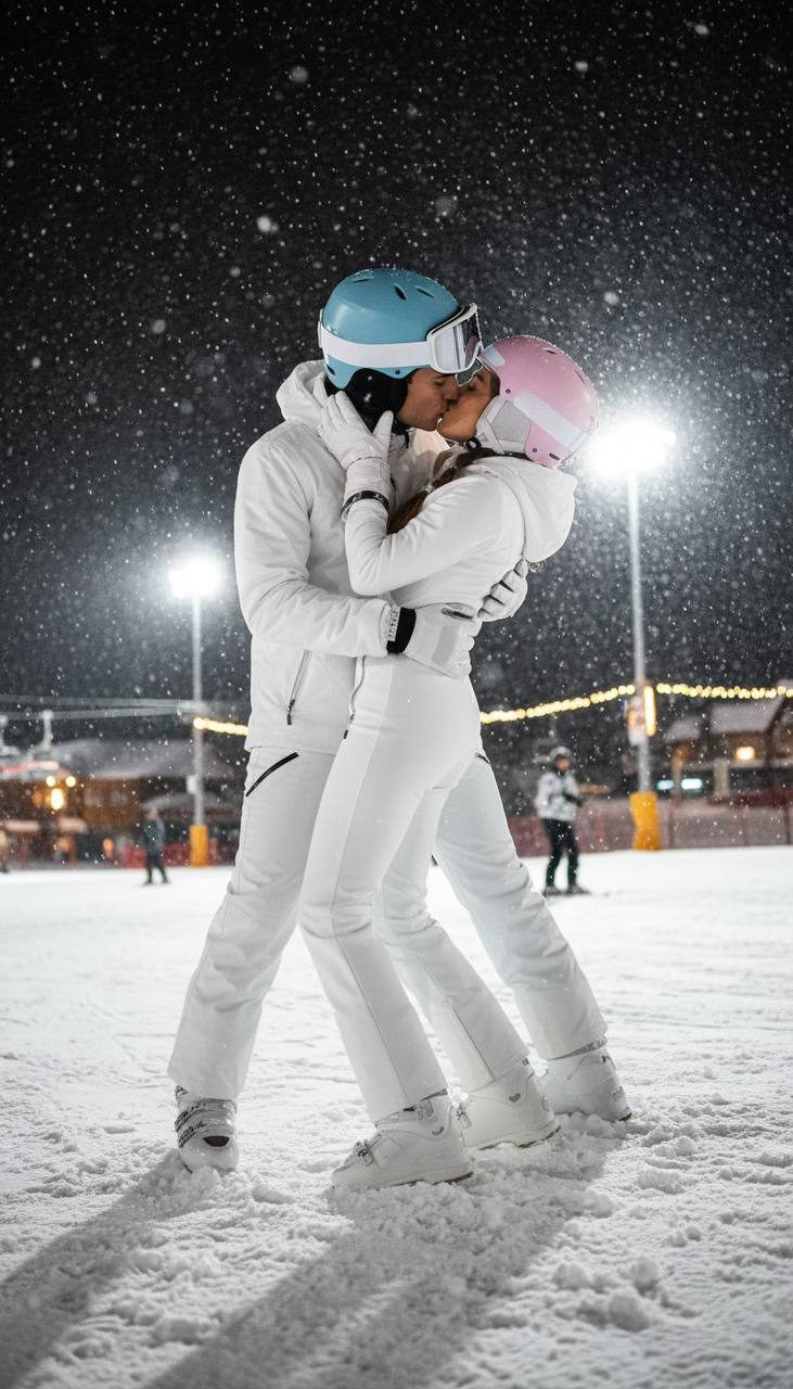 Romantic Snowy Night Ski Dip