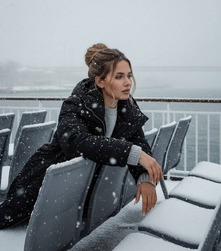 Snowy Ferry Solitude Portrait