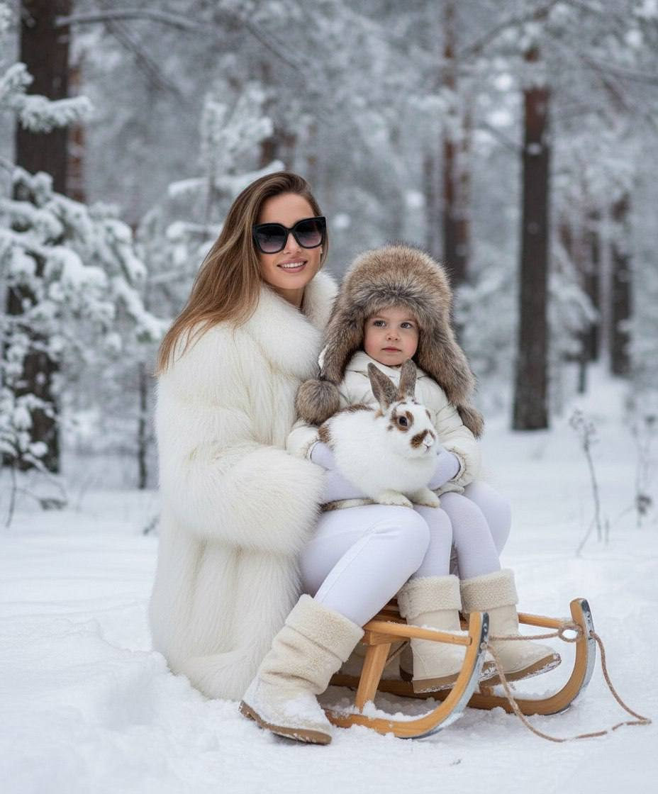 Winter Sled Family Rabbit Portrait