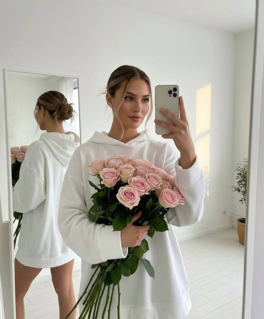 Mirror Selfie with Pink Roses
