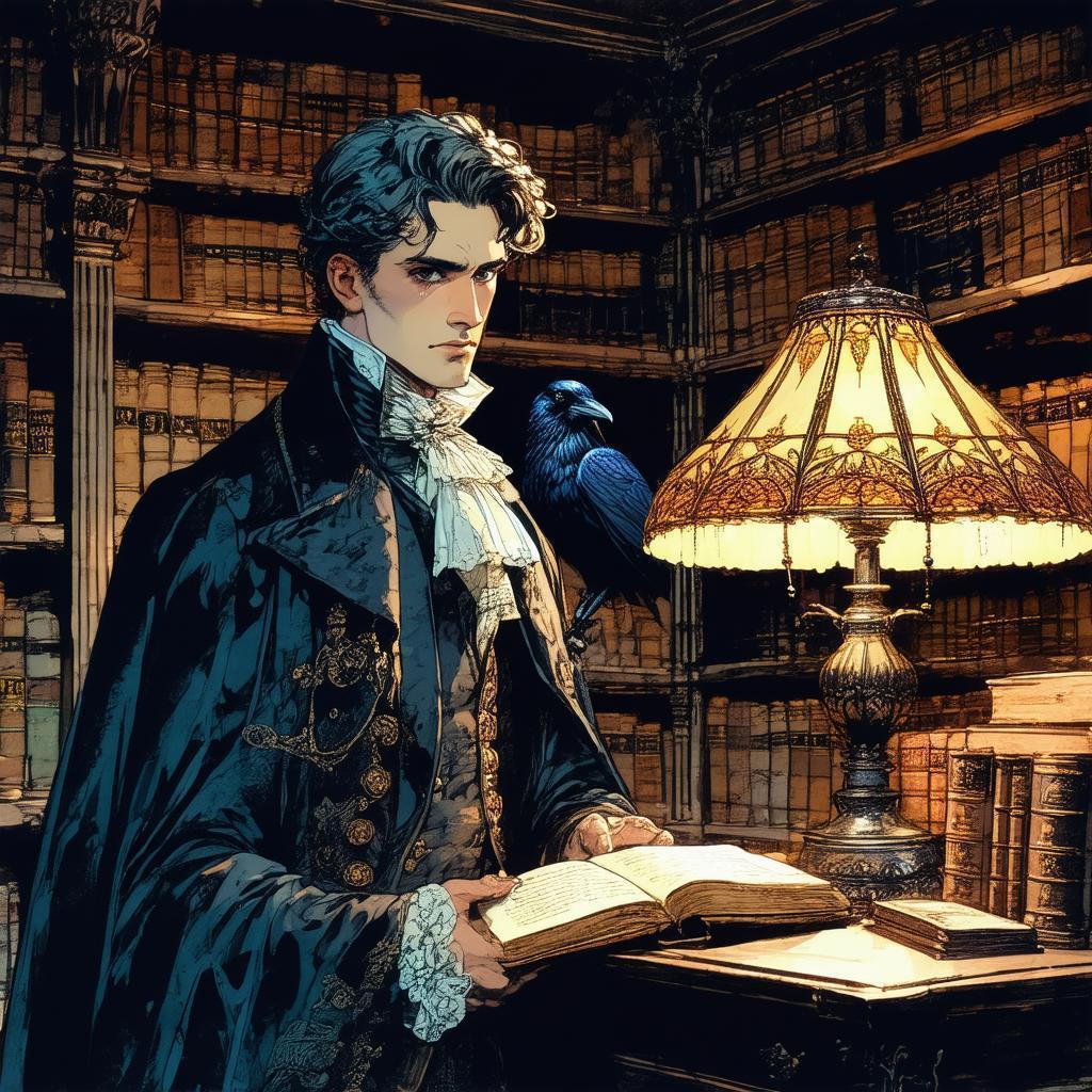 Victorian Man and Raven in Manga Library